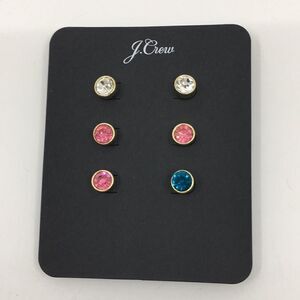 J Crew Set of three stud rhinestone earrings new on card
